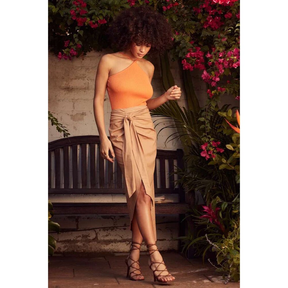 Lulus Tan Midi Faux Wrap Skirt, size XL, NWT